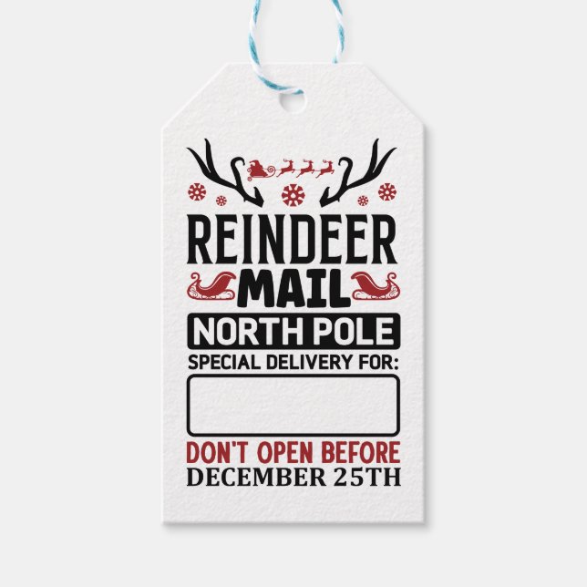 Rentier Mail Delivery North Pole Weihnachten Geschenkanhänger (Vorderseite)