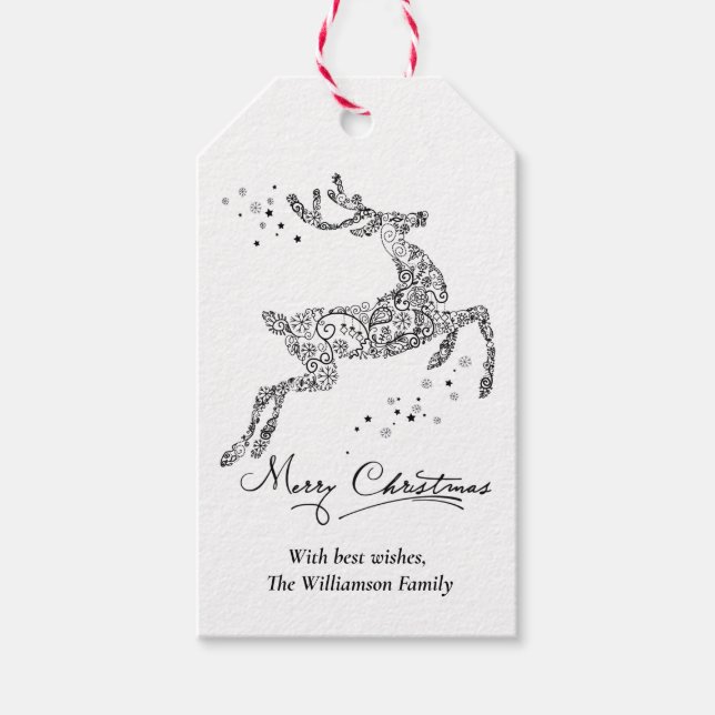 Rentier Minimalistisch Schwarz-weiß Weihnachten Geschenkanhänger (Vorderseite)