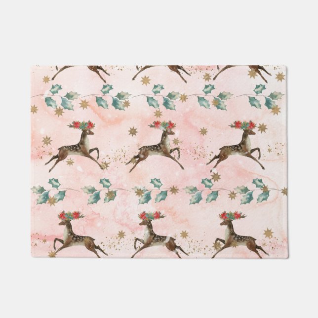 Rentier mit Blume im Antlermuster Fußmatte (Vorderseite)