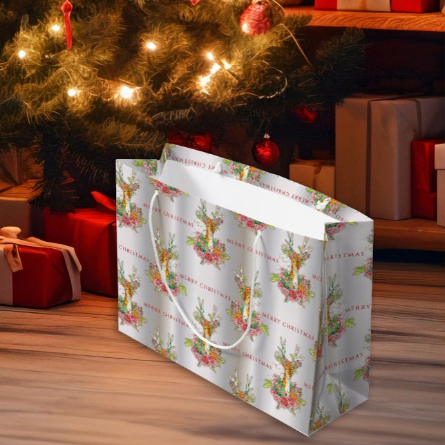 Rentier mit Blume Silber Weihnachten Große Geschenktüte (Von Creator hochgeladen)