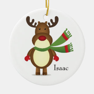 Rentier mit einem grünen Scarf Keramik Ornament