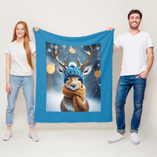 Rentier mit einer Niedlichen Winter-Strick-Kapsel Fleecedecke
