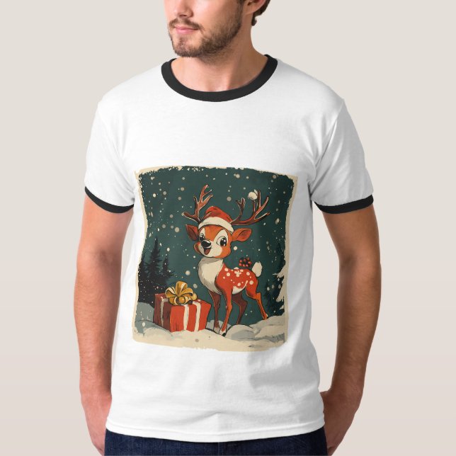 Rentier mit Geschenken T-Shirt (Vorderseite)