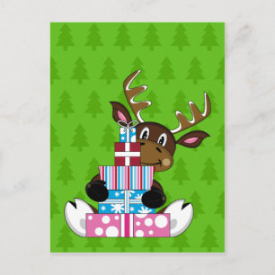 Rentier mit Geschenkkarte Postkarte