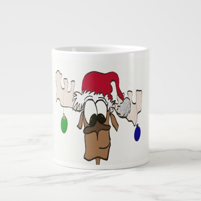 Rentier mit Hut des Weihnachtsmanns ~ Jumbo-Tasse (Vorderseite)