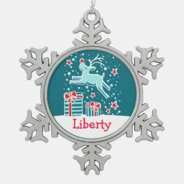 Rentier nennt Schneeflocken Weihnachtsschmuck Schneeflocken Zinn-Ornament