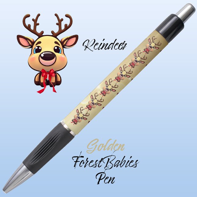 Rentier Niedliche Weihnachten Hirsch mit Antlers G Kugelschreiber (Cute Whimsical Reindeer  Xmas Deer Doe Fawn Antler Animal Cartoon Graphic Gold ForestBabies Pen 🦌)