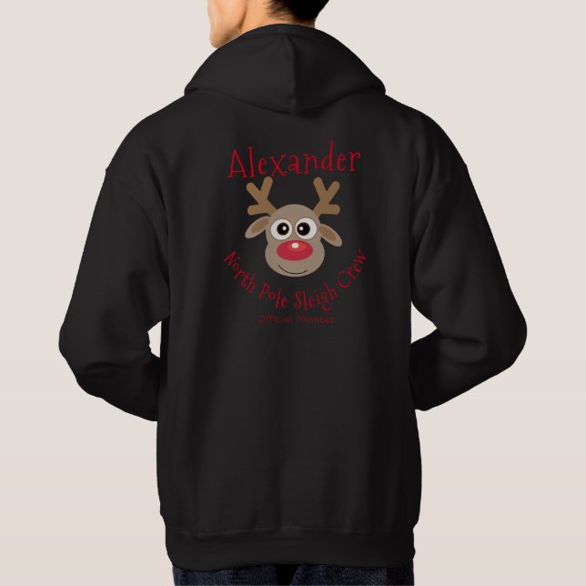 Rentier North Pole Sleigh Crew Spaß Weihnachten Hoodie (Rückseite)