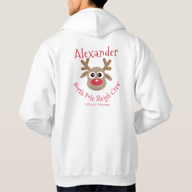 Rentier North Pole Sleigh Crew Spaß Weihnachten Hoodie (Rückseite)