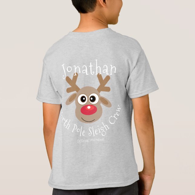 Rentier North Pole Sleigh Crew Weihnachtsgrün T-Shirt (Rückseite)