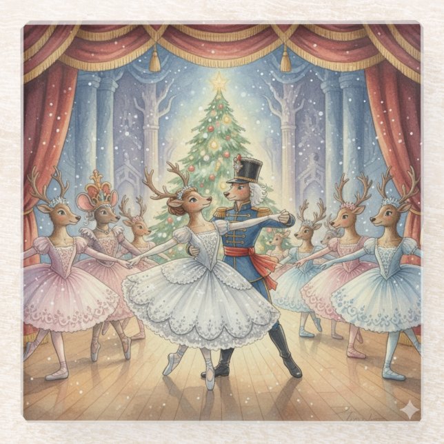 Rentier-Nussknacker-Ballett, Glas-Untersetzer Glasuntersetzer (Vorderseite)