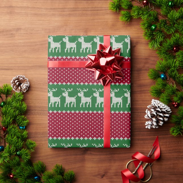 Rentier-Parade Strickmuster  Geschenkpapier (Feiertagsgeschenk)