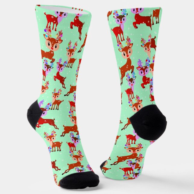 Rentier Prancing Springen im Fallschirm Niedlich Socken (Gewinkelt)