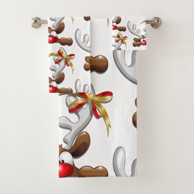Rentier Puzzled Weihnachtsmann Badhandtuch Set (Insitu)