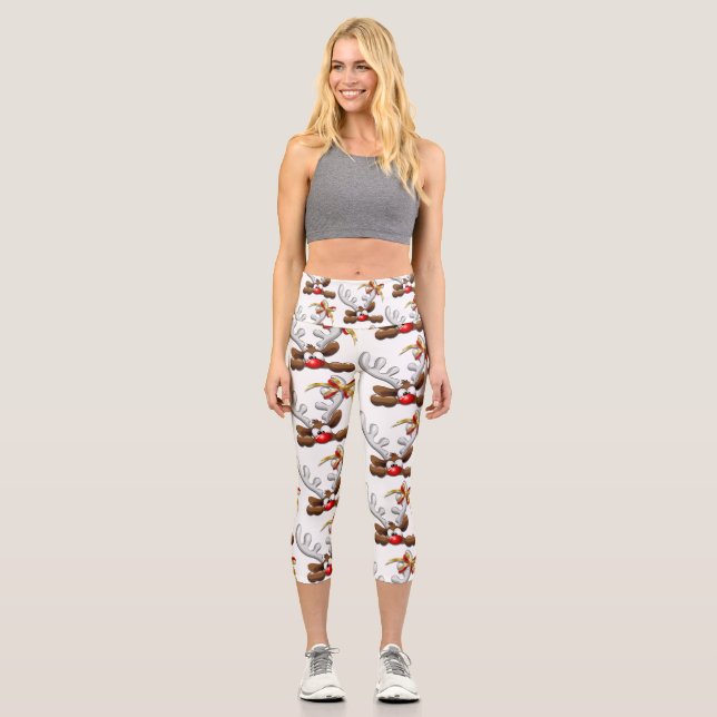 Rentier Puzzled Weihnachtsmann Capri Leggings (Vorderseite)
