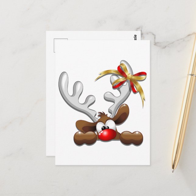 Rentier Puzzled Weihnachtsmann Postkarte (Vorderseite/Rückseite Beispiel)