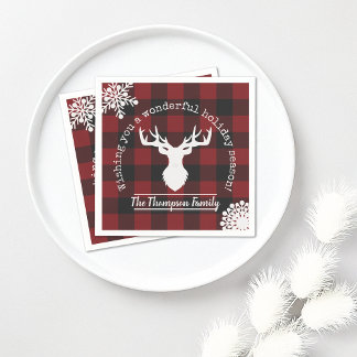 Rentier Red and Black Buffalo Karierte Weihnachten Serviette