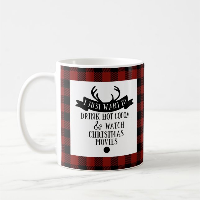 Rentier Red & Black Buffalo Karierte Weihnachtsfei Kaffeetasse (Links)