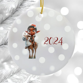 Rentier Rider Weihnachtself Keramik Ornament