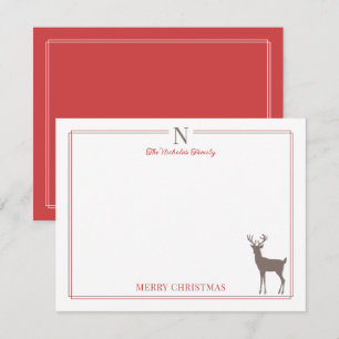Rentier Rot Braun Monogramm Weihnachts Schreibware Mitteilungskarte