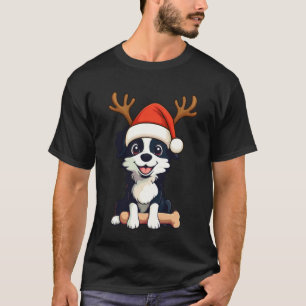 Rentier Santa Hut Bart Collie Weihnachten Lustig T-Shirt
