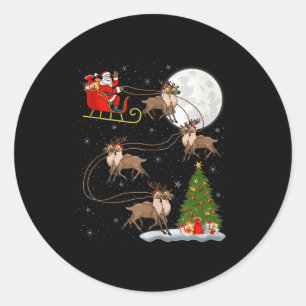Rentier Santa Schlitten Fliegend Lustig Magischer Runder Aufkleber