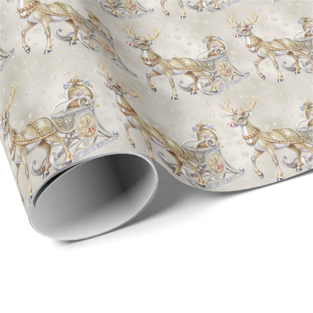 Rentier-Schlitten-Feiertags-Geschenkpapier Geschenkpapier (Rolleneckpunkt)