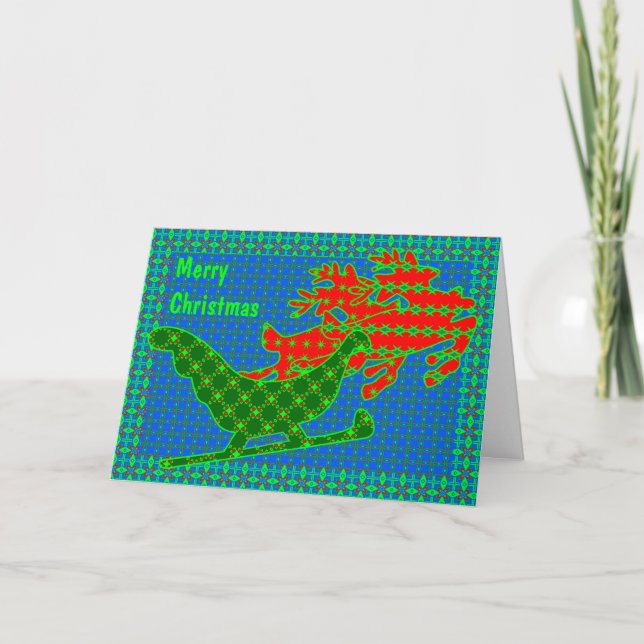 Rentier & Schlittenquilt Feiertagskarte (Vorderseite)