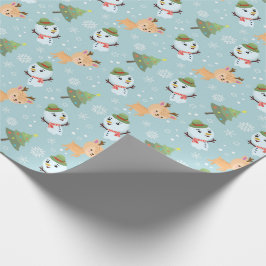 Rentier, Schneemänner und Weihnachtsbaumen Geschenkpapier