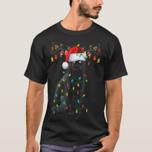 Rentier Schwarze Katze Weihnachtsbeleuchtung Katze T-Shirt