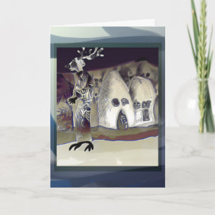 Rentier Shaman durchquert unruhige Straßen Feiertagskarte