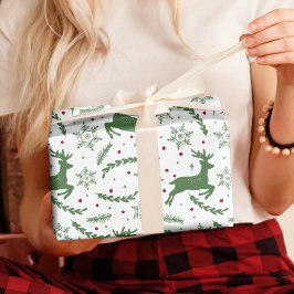Rentier & Snowflake Weihnachten Weihnachten Grün Geschenkpapier
