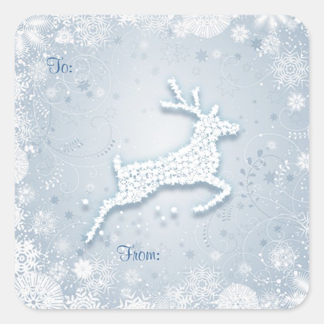 Rentier Snowflakes Weihnachtsgeschenk Tag Sticker (Vorderseite)