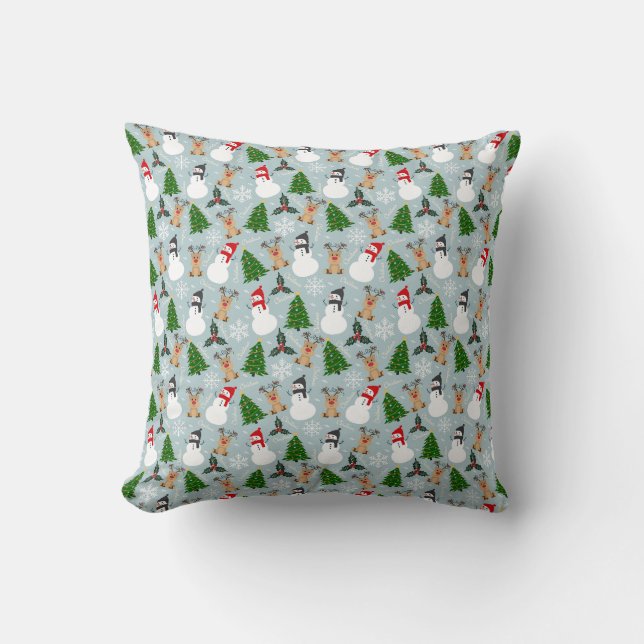 Rentier, Snowman, Baumdesign Kissen (Vorderseite)
