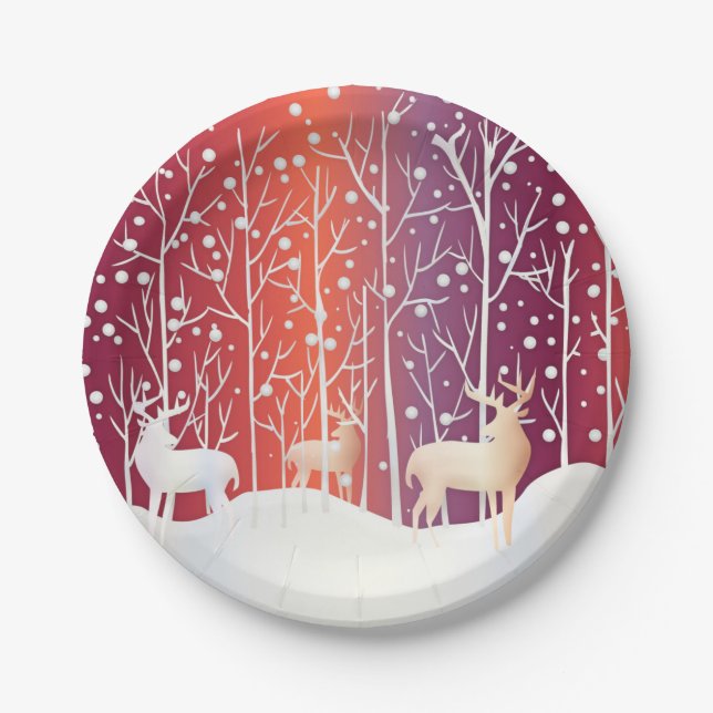 Rentier Snowy Holiday Paper Plate Pappteller (Vorderseite)