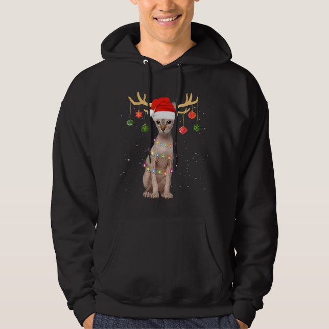 Rentier Sphynx Cat Weihnachtsmannmütze Weihnachten Hoodie (Vorderseite)