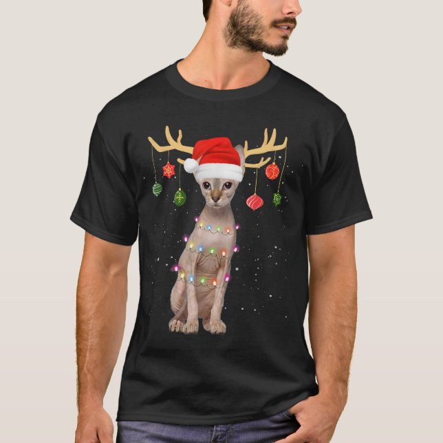 Rentier Sphynx Cat Weihnachtsmannmütze Weihnachten T-Shirt (Vorderseite)