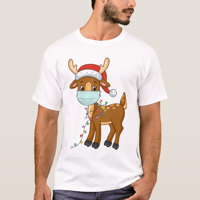 Rentier trägt zu Weihnachten eine Maske T-Shirt (Vorderseite)