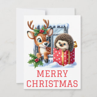 Rentier und Igel Weihnachtskarte Feiertagskarte