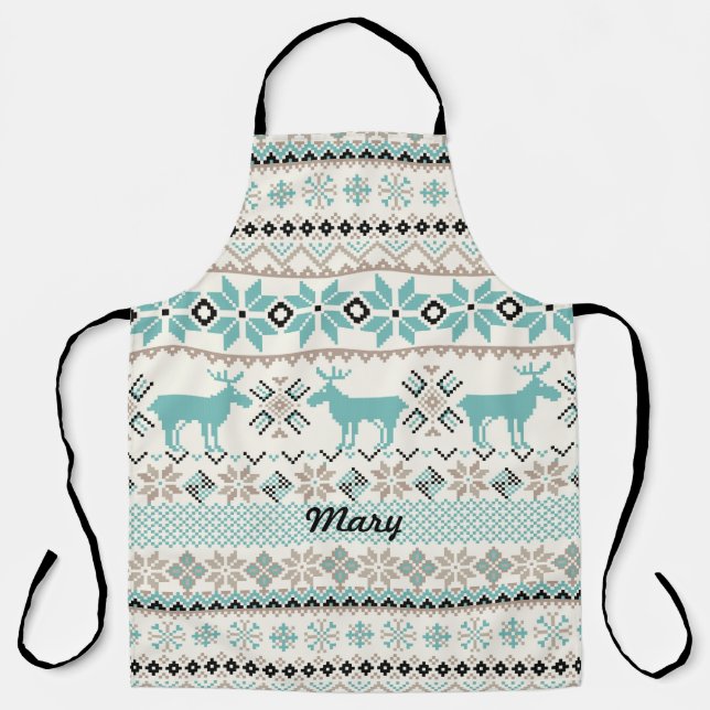 Rentier und Nordic Snowflake Sweatlike Pattern Schürze (Vorderseite)