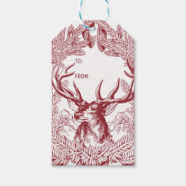 Rentier und Pine Boughs Rustikale Weihnachten Geschenkanhänger