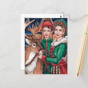 Rentier und zwei Helfer des Weihnachtsmanns Postkarte