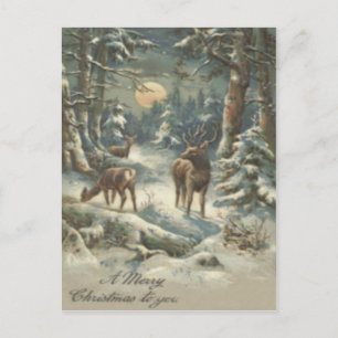 Rentier Weihnachtsbaum Evergreen Forest Snow Feiertagspostkarte