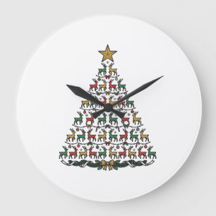 Rentier-Weihnachtsbaum Vintage-Gravur-Shirt_1 Große Wanduhr