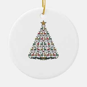 Rentier-Weihnachtsbaum Vintage-Gravur-Shirt_1 Keramik Ornament