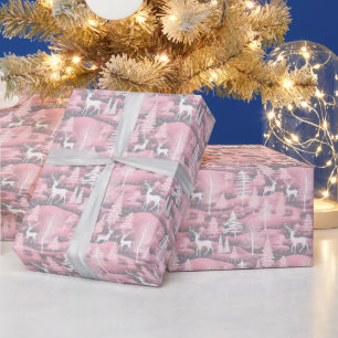 Rentier Weihnachtsbaumen Pink Grau Weiße Weihnacht Geschenkpapier