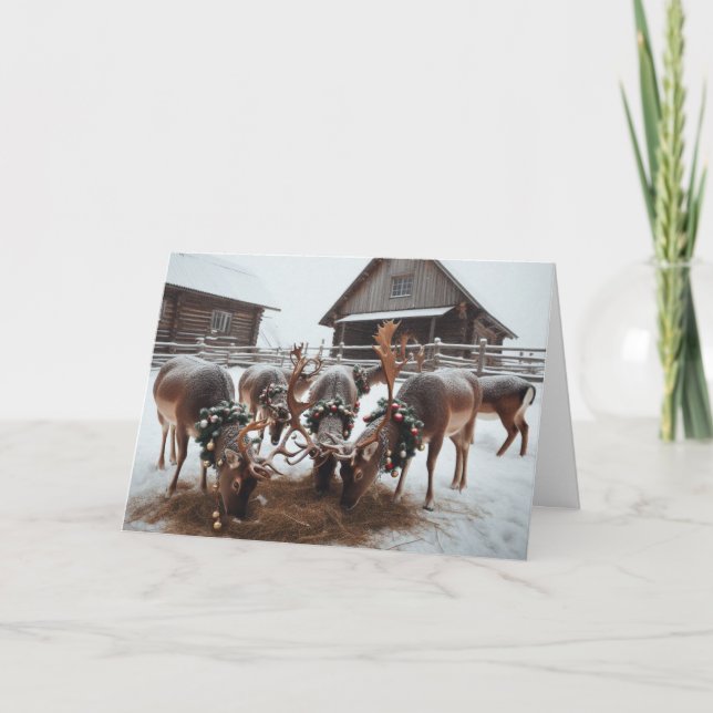 Rentier Weihnachtskarten im Landstil. Feiertagskarte (Vorderseite)