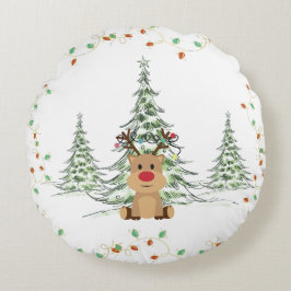 Rentier Weihnachtsleuchten Winterbaumen Rundes Kissen