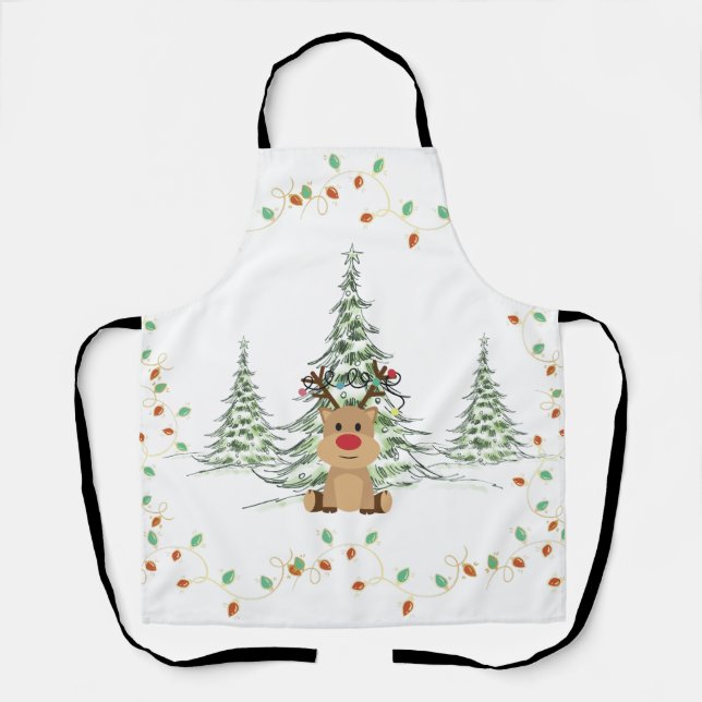 Rentier Weihnachtsleuchten Winterbaumen Schürze (Vorderseite)