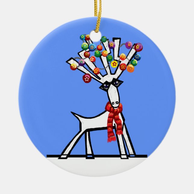 Rentier Weihnachtslichter Keramikornament (Vorne)